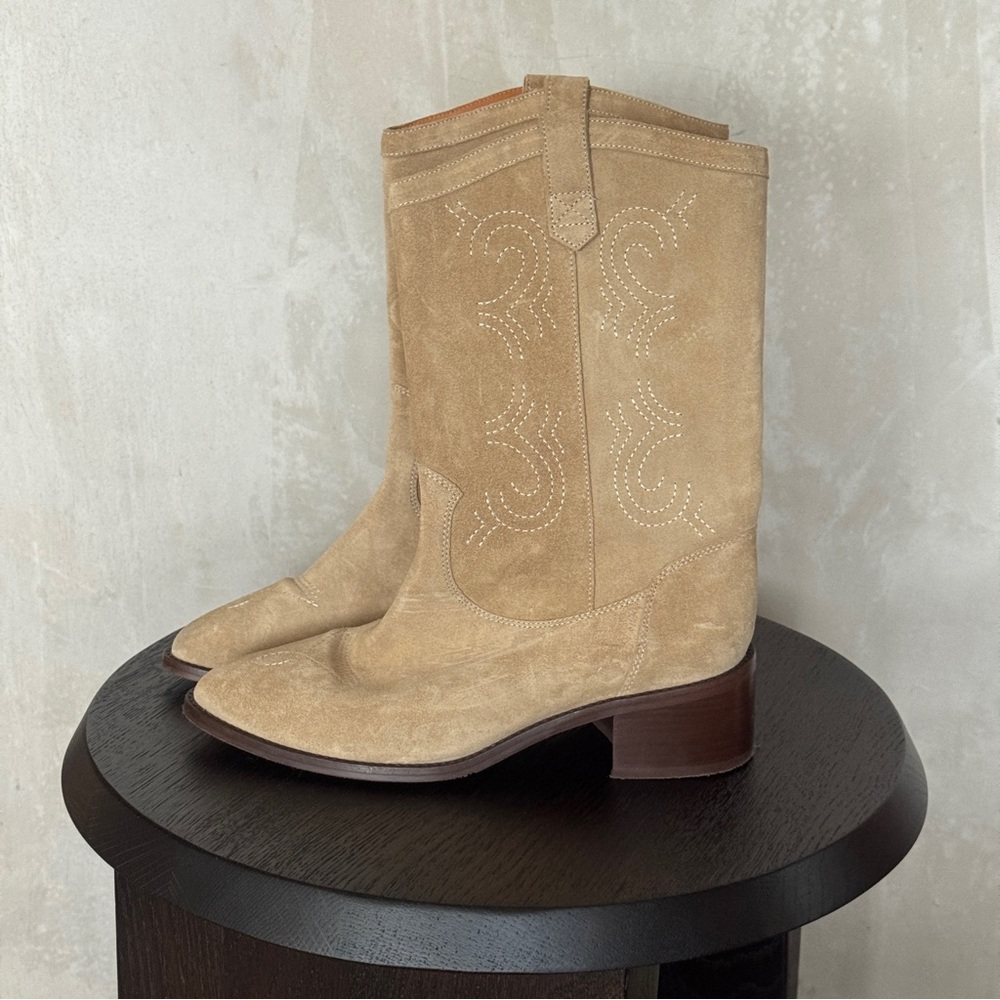 Sezane Tan Suede Western Boots